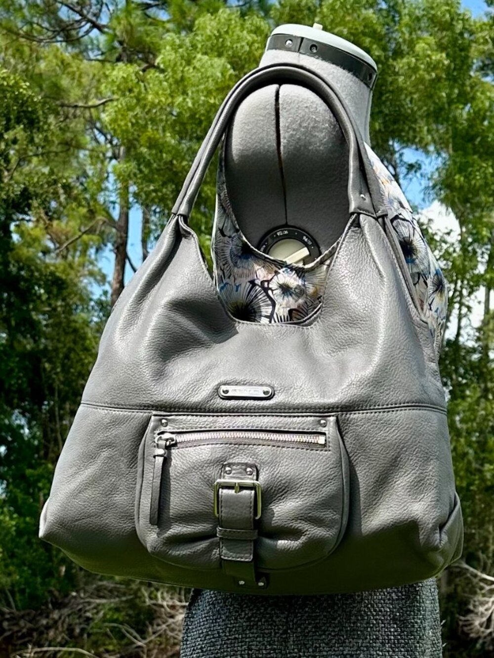 MICHAEL Michael Kors Austin Gray Pebbled Leather Hobo with Silver Hardware